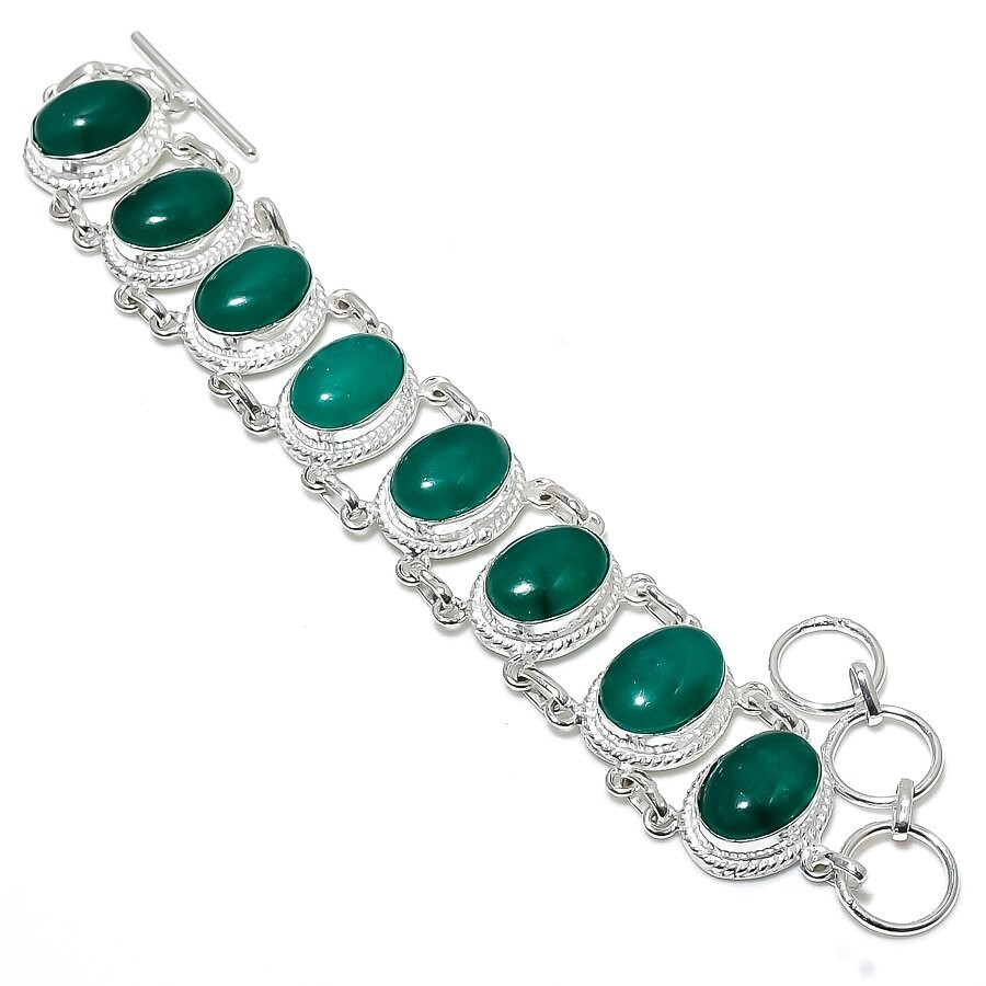 Green Onyx Gemstone Handmade 925 Sterling Silver Jewelry Bracelet Size 7-8″