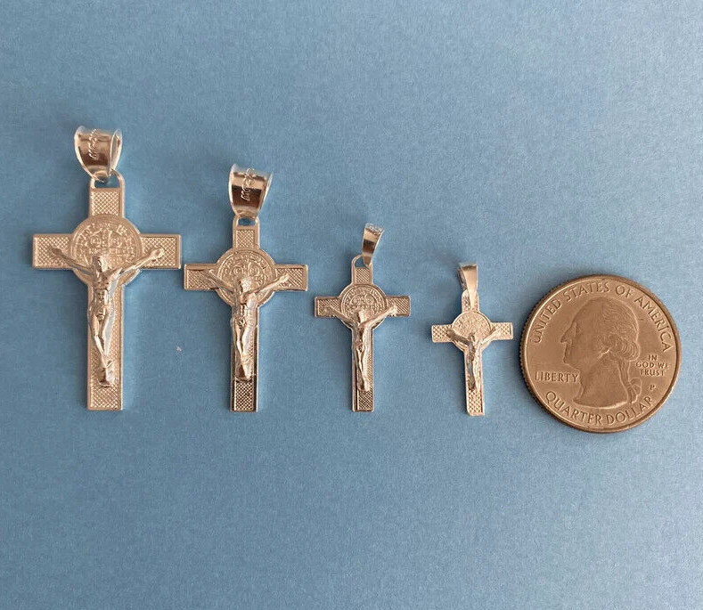 925 Sterling Silver Saint Benedict Crucifix / Cruz de San Benito en Plata- ESP34