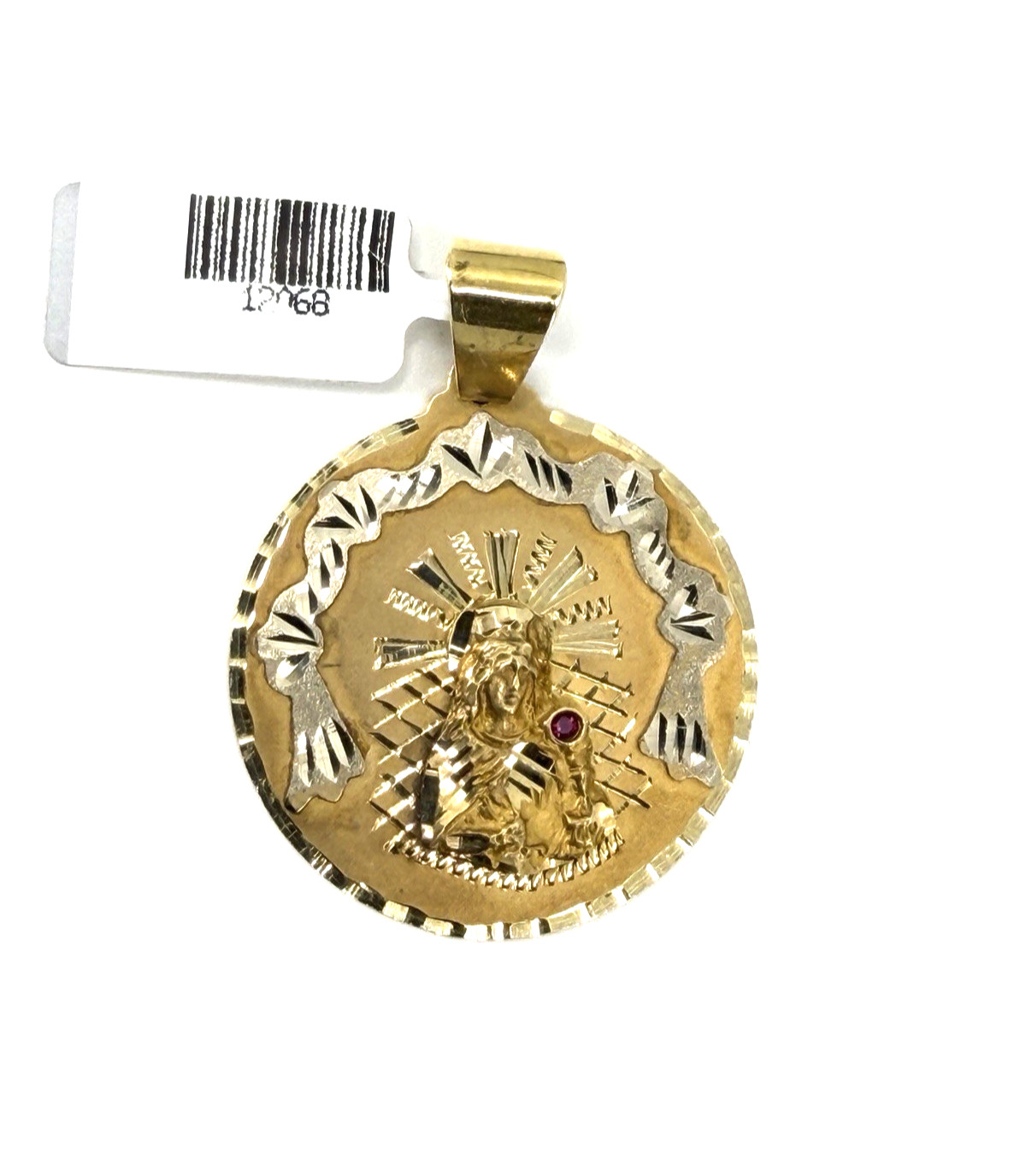 10K Solid Yellow Gold Santa Barbara Medallion Pendant Diamond Cut Two Tone