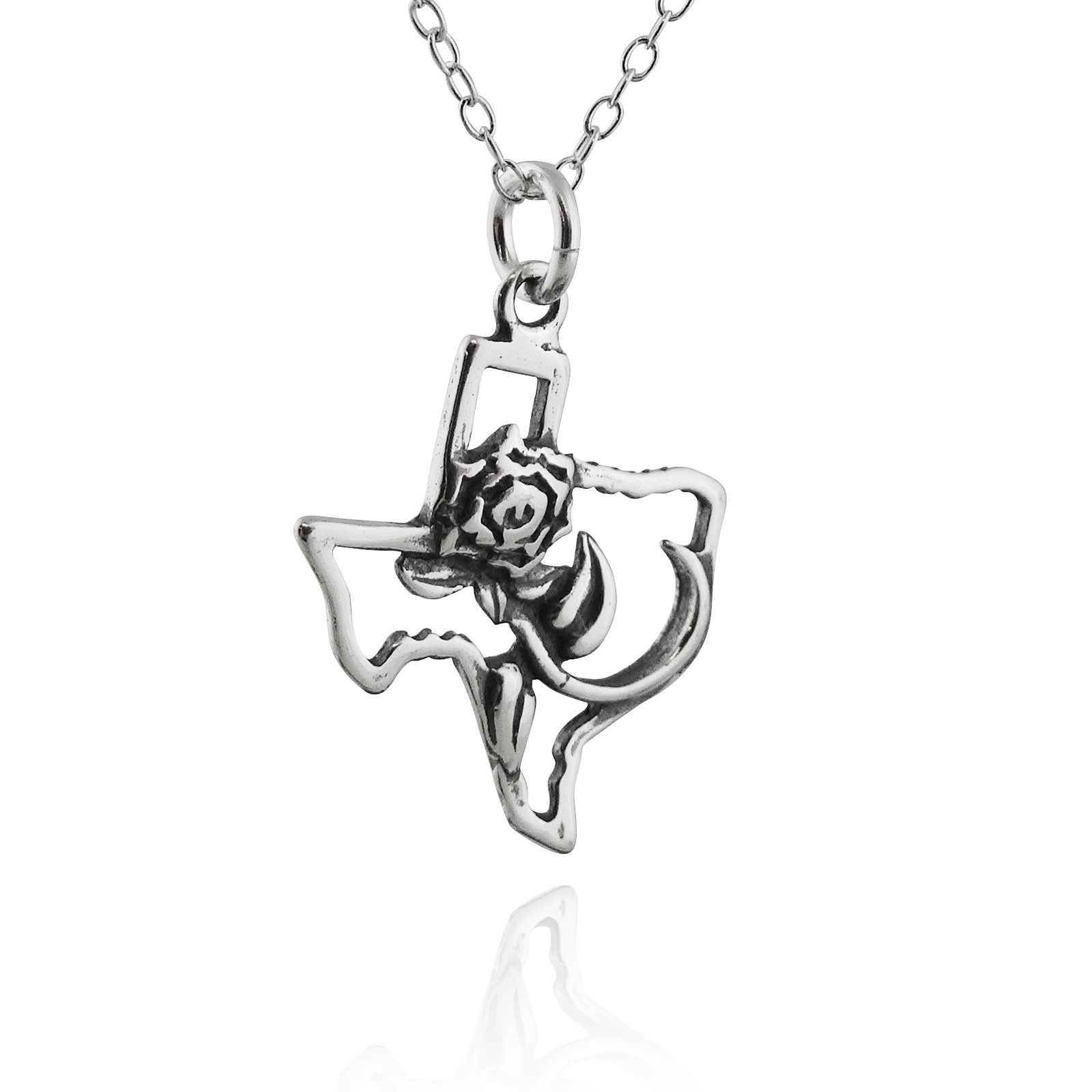 Rose of Texas Necklace – 925 Sterling Silver – Pendant Lone Star State Pride NEW