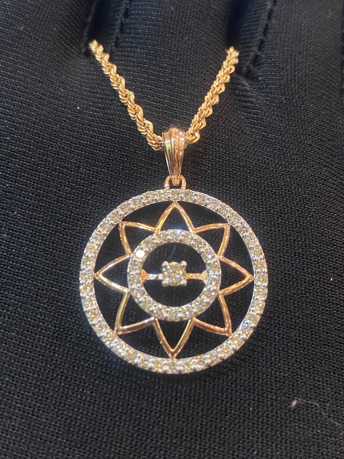 Pave 1.22 Cts Round Brilliant Cut Diamonds Rope Chain Necklace In 14K Rose Gold