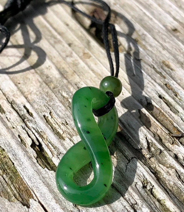 26mm Genuine Natural Nephrite Jade Infinity Twist Pendant on Cord