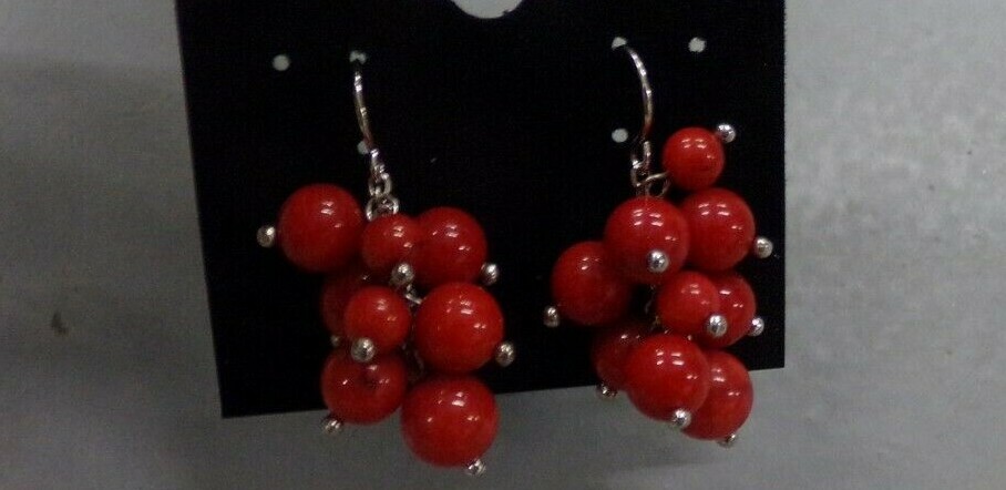 4.5-8.5mm Red Coral Rhodium Over Sterling Silver Dangle Earrings NEW in Box