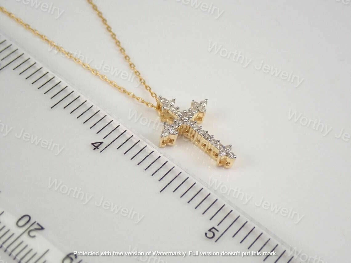1.50Ct Round Cut D/VVS1 Diamond Cross Pendant 14K Yellow Gold Finish Free Chain