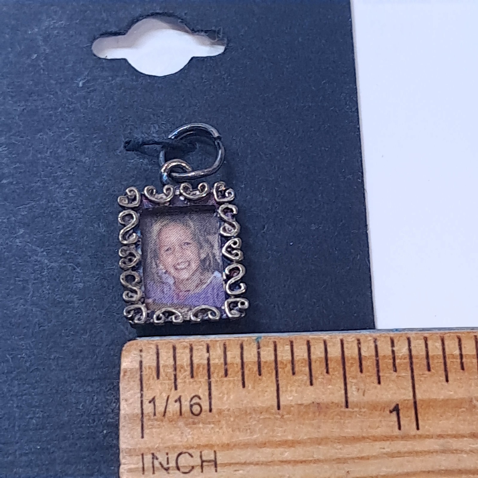 Sterling silver picture charm photo frame ornate hearts filigree jewelry READ