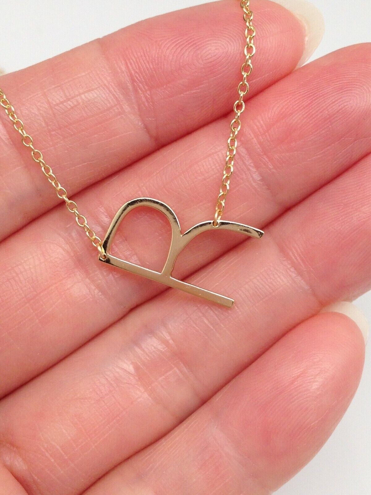 925 Sterling Silver Sideways Initial Letter R Pendant Necklace Gold Women 16mm