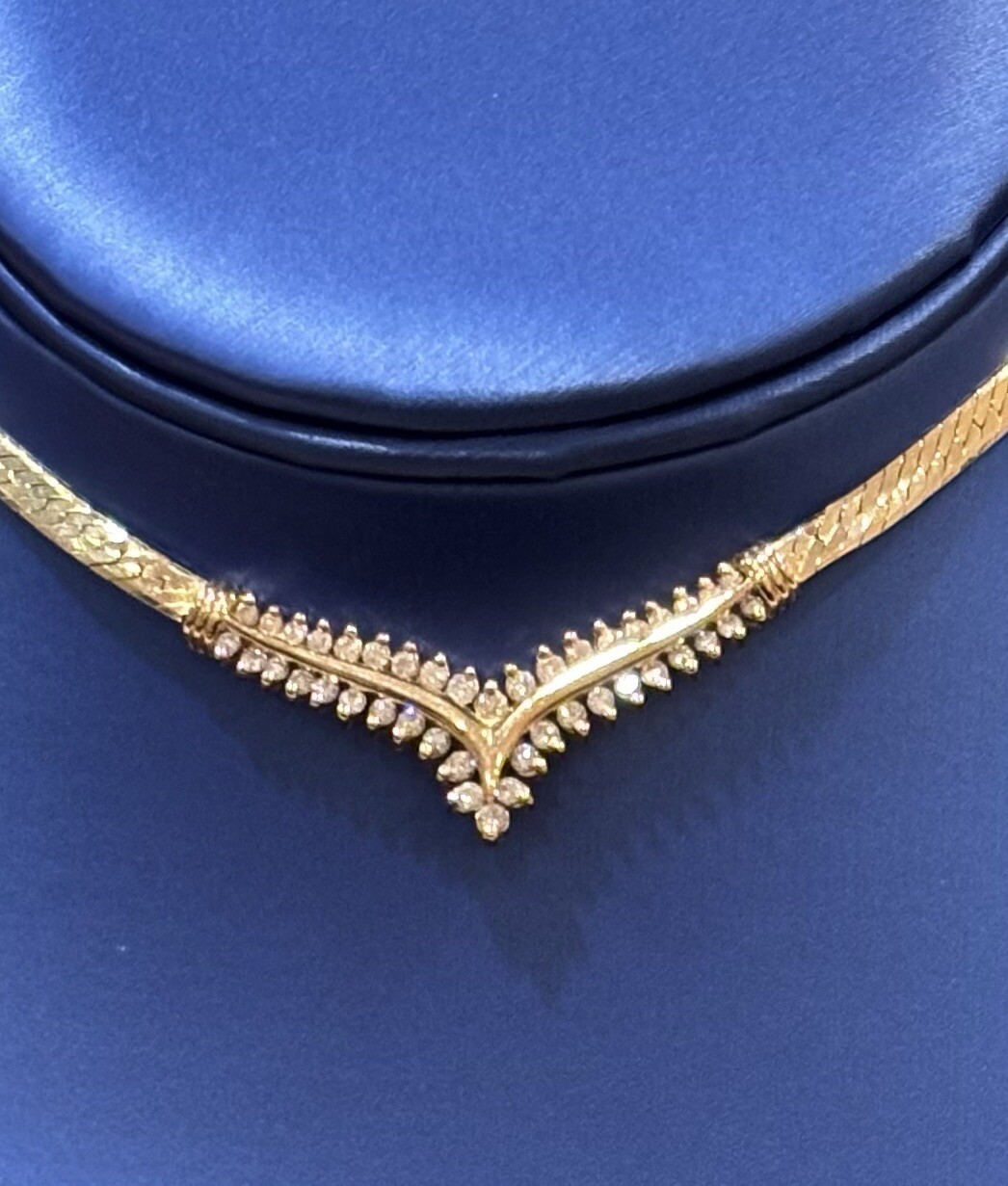 14K 2.00 CTW SOLID YELLOW GOLD HERRINGBONE NECKLACE DIAMOND 16” Long