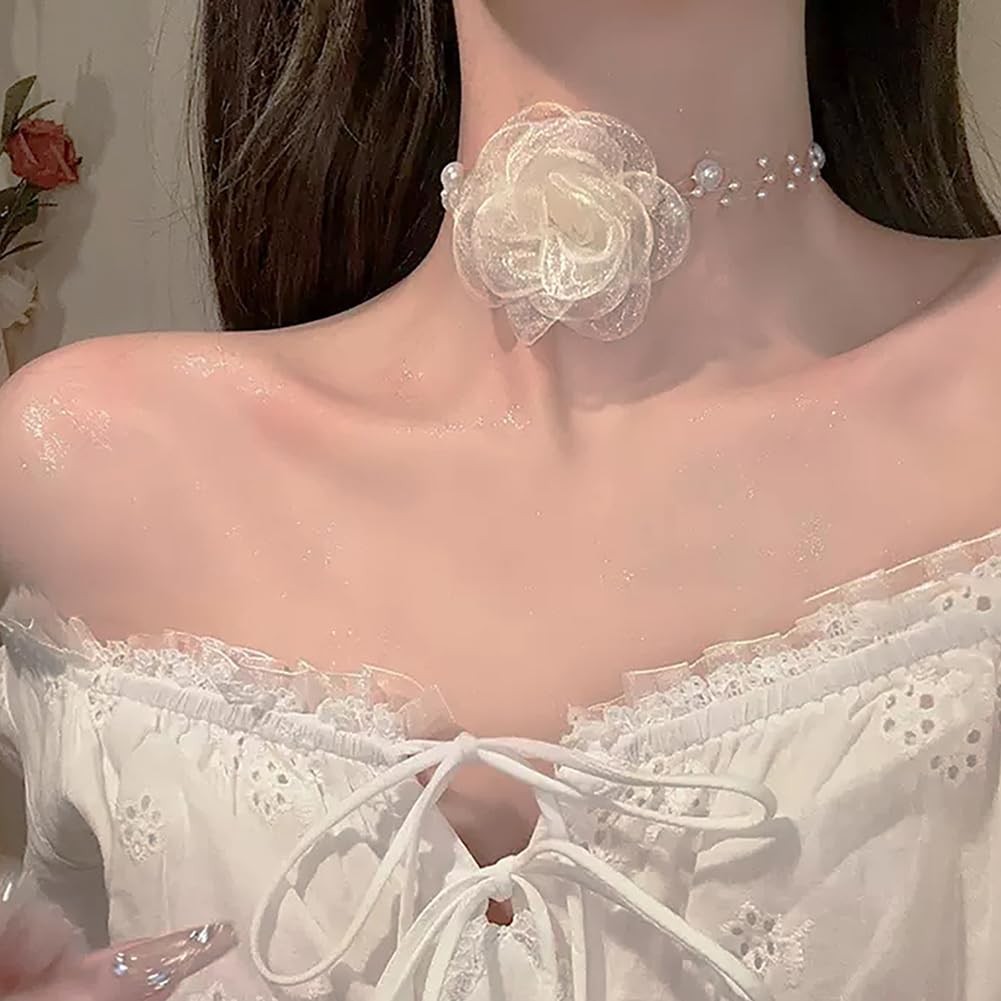 Rose Pearl Necklace-Neck Jewelry-Neck Flower Bone Chain-Necklace Fashion Acce…