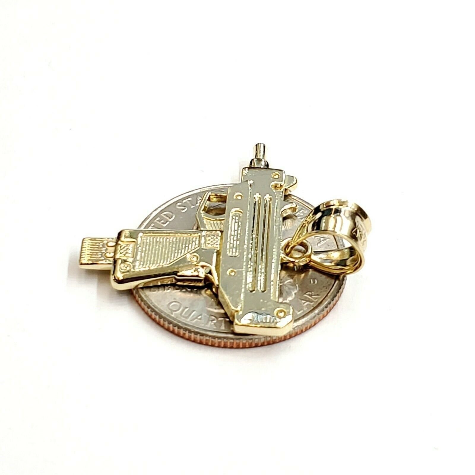 10k yellow Gold solid Uzi machine gun Pendant charm gift male fine jewelry 2.2g