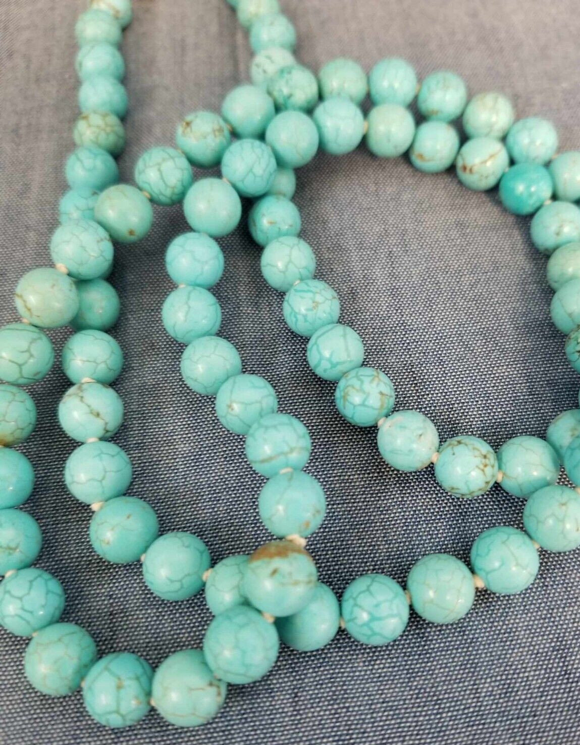 turquoise magnesite necklace, perfect round 9mm, 30″, 925 clasp
