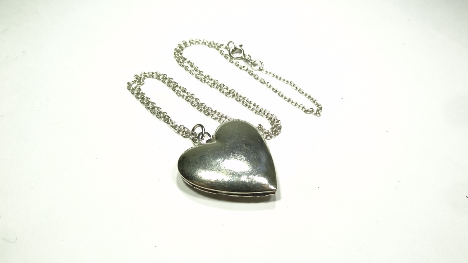 17.5″ INCH CHAIN & HEART LOVE LOCKET 2 PHOTO STERLING SILVER 925 CHARM PENDANT .