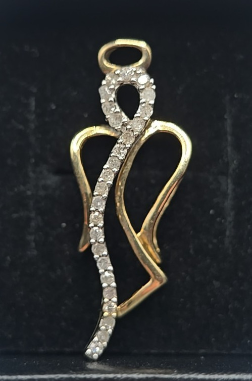 Vtg Heng Ngai 10k Yellow Gold Diamond Angel Pendant 1.54g Two-Tone Signed HN