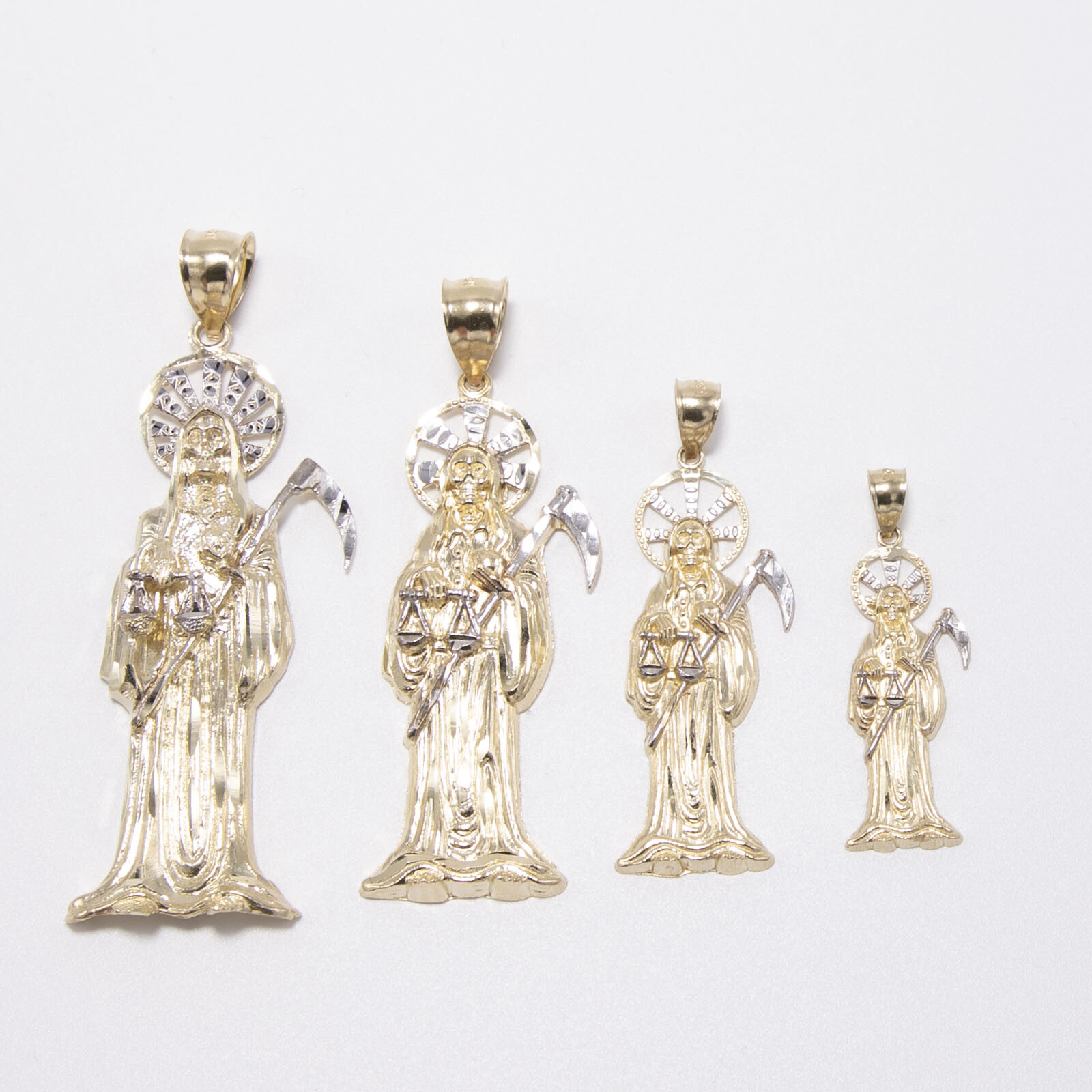 10K Yellow White Gold Diamond-Cut Santa Muerte Angel of Death Pendant