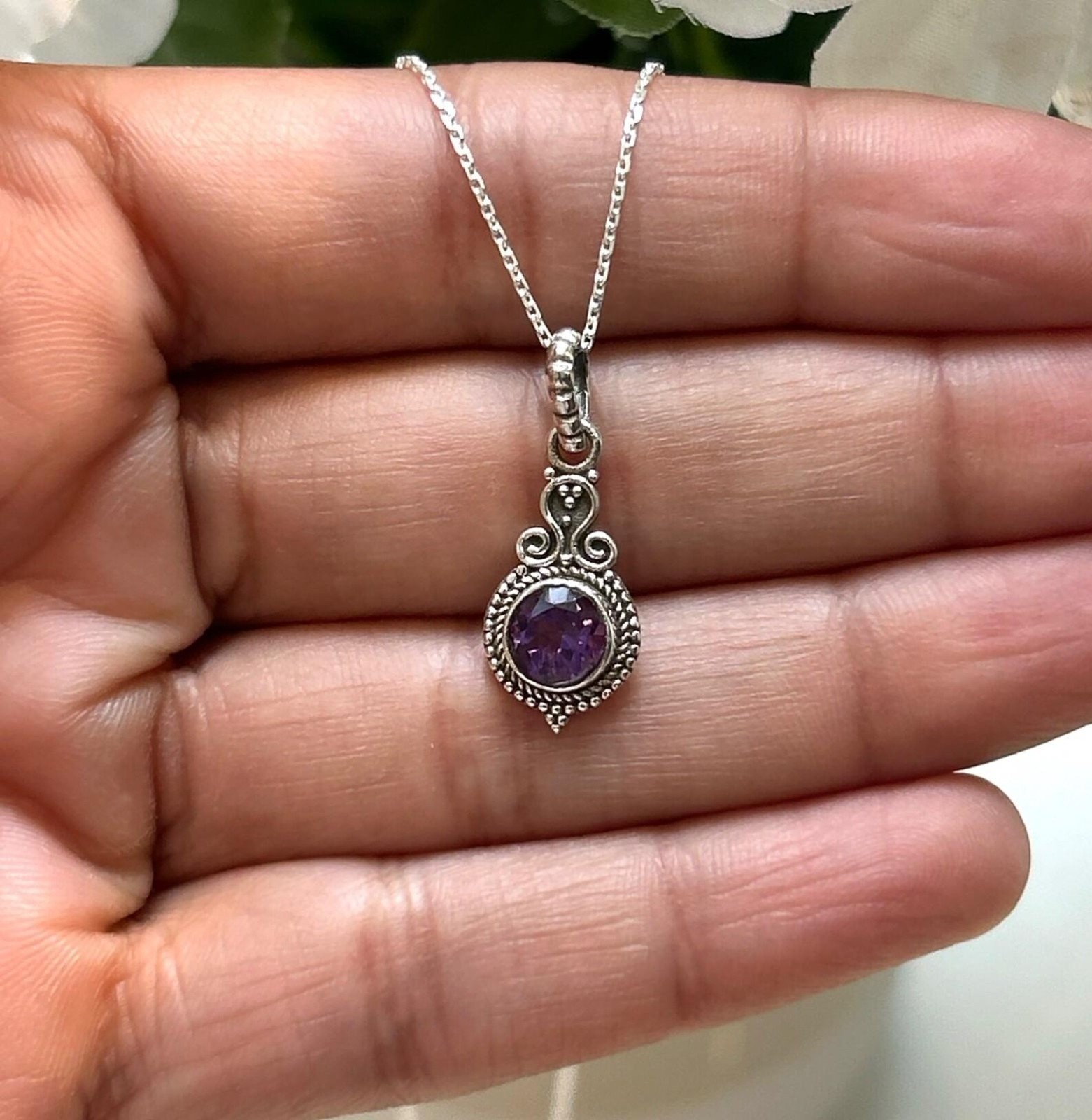 Purple Amethyst Pendant Minimalist Round Necklace Jewelry For Women And Adults