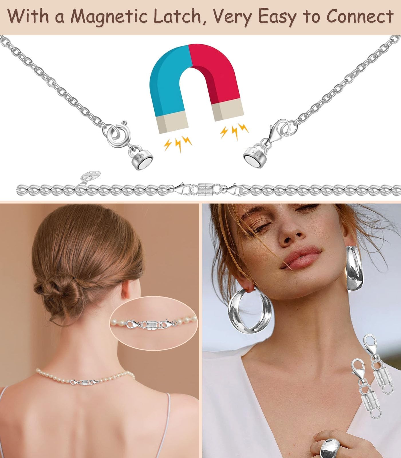 925 Sterling Silver Lobster Clasp Necklace with 14K Gold Converters