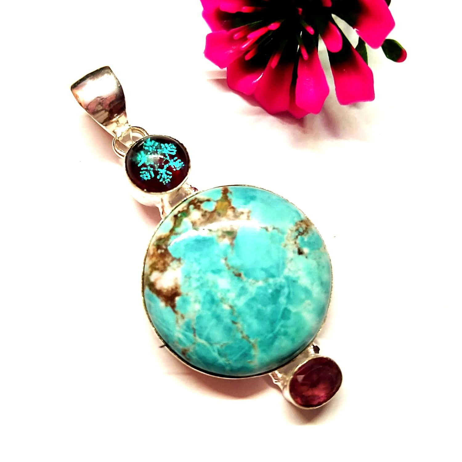 Multicolor Gemstone Handmade 925 Sterling Silver Jewelry Pendant Sz-2.4″