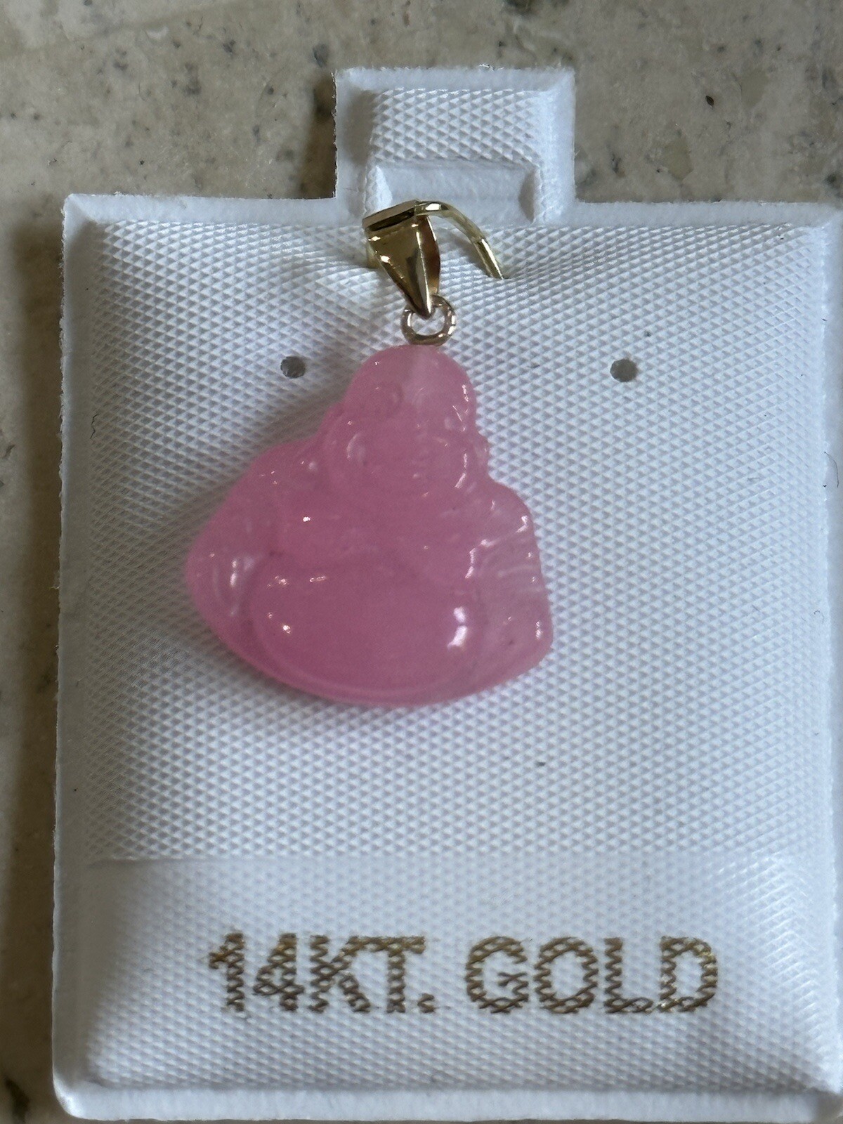 Pink Laughing Buddha Jade Pendant (14K)