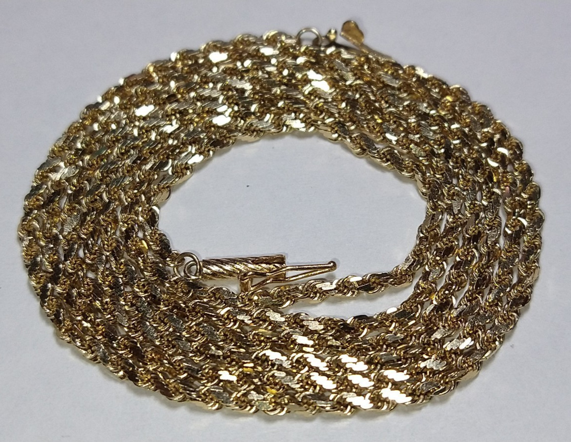Solid 14k gold diamond-cut rope chain necklace 12.8 grams 30″ extra long