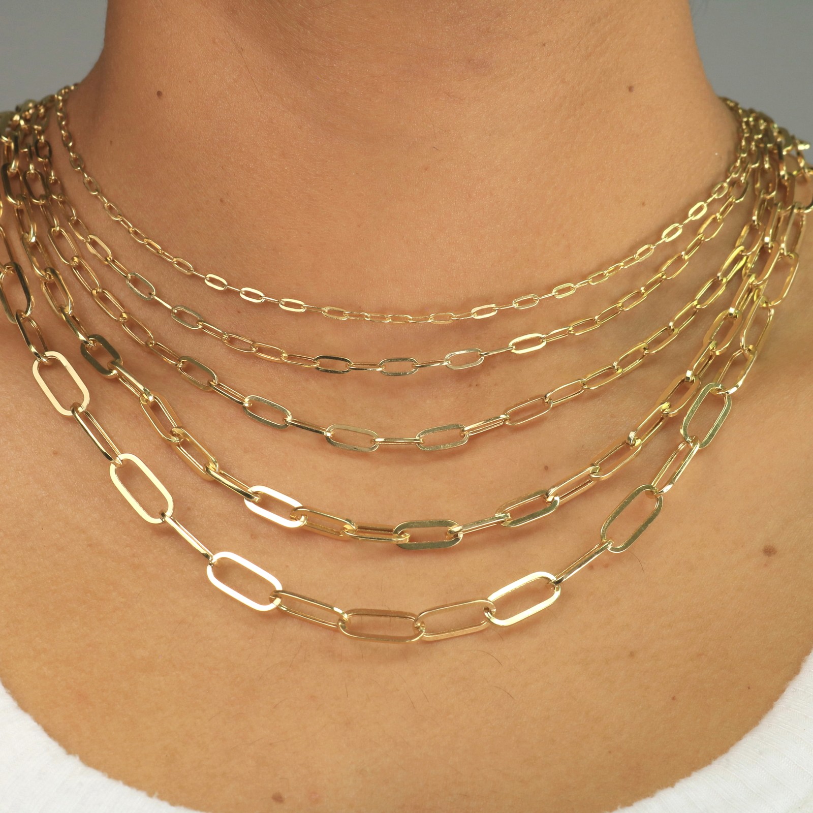 10k Yellow Gold Paperclip 2mm-6mm Chain Cable Elongated Bracelet Necklace 7″-24″