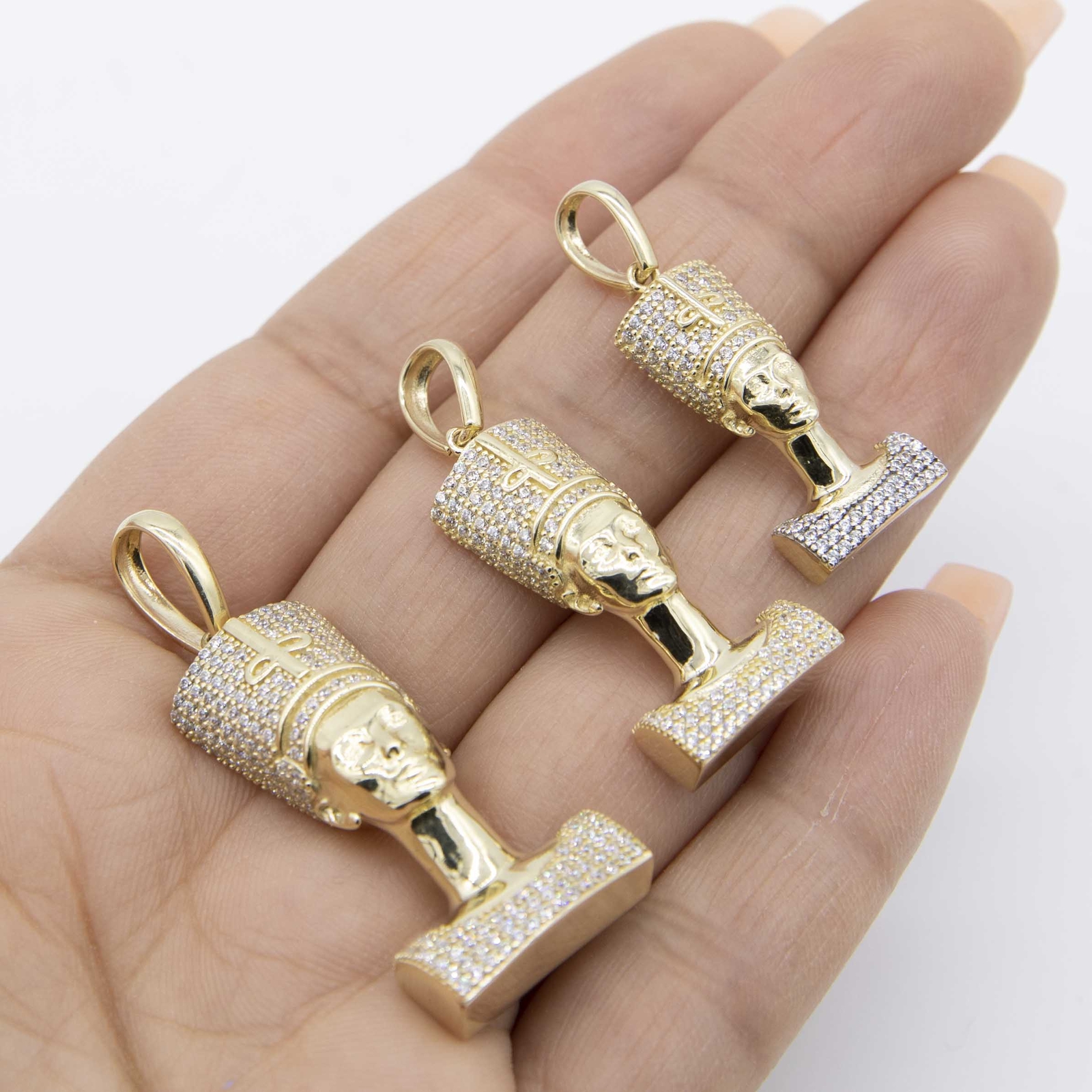 Egyptian Queen Nefertiti Head Pendant Real 10K Yellow Gold All Sizes