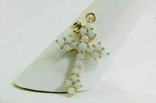 14k Yellow Gold Finish 2.10Ct Round Cut Fire Opal 1.50 Inch Pretty Cross Pendant
