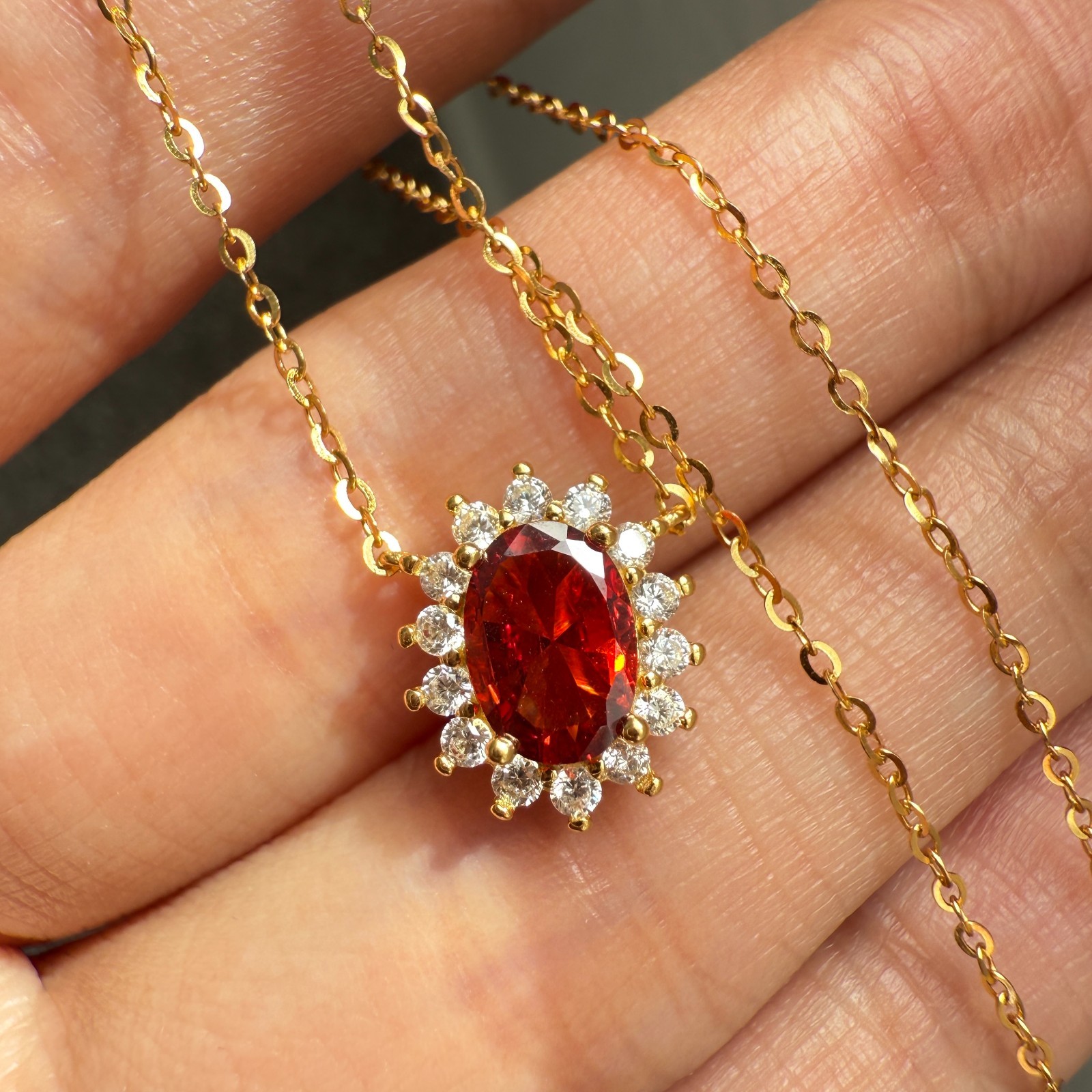 925 Sterling Silver Necklace 7x5mm Natural Garnet Zircon Handmade Flower Chain