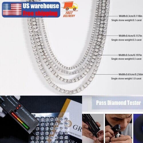 3-6.5mm Moissanite Tennis Chain Necklace -VVS D- 925 Sterling Silver Wholesale!!