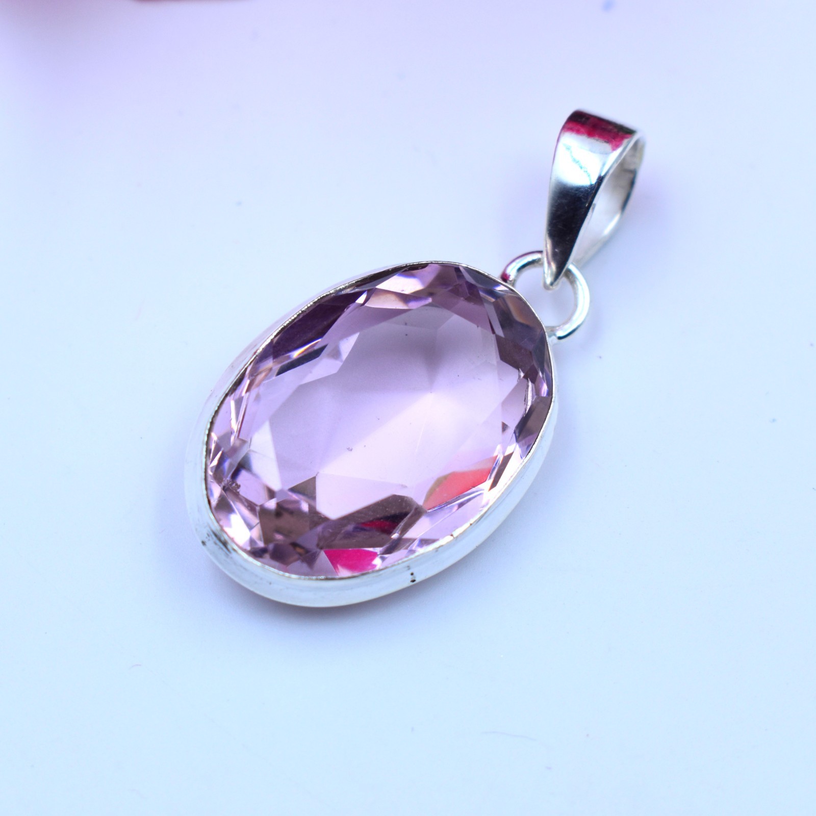 Pink Kunzite Gemstone Handmade 925 Sterling Silver Jewelry Pendant Size-1.75″
