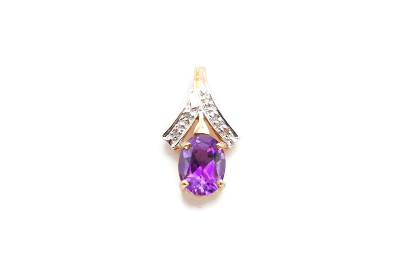 10k Yellow Gold 1.25 CT Amethyst Diamond Pendant Slide Bow (0615)