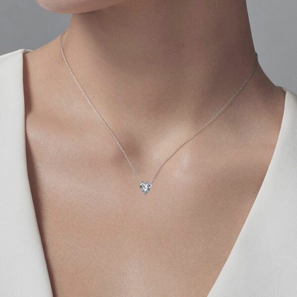2.0 Ct Moissanite Heart Shape Solitaire Pendant Necklace 18″ in 14k White Gold