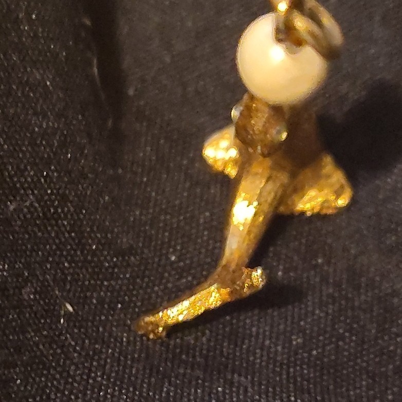 Gold Tone Seal/Sea Lion Animal Charm Pendant 18k Yellow Gold White Pearl
