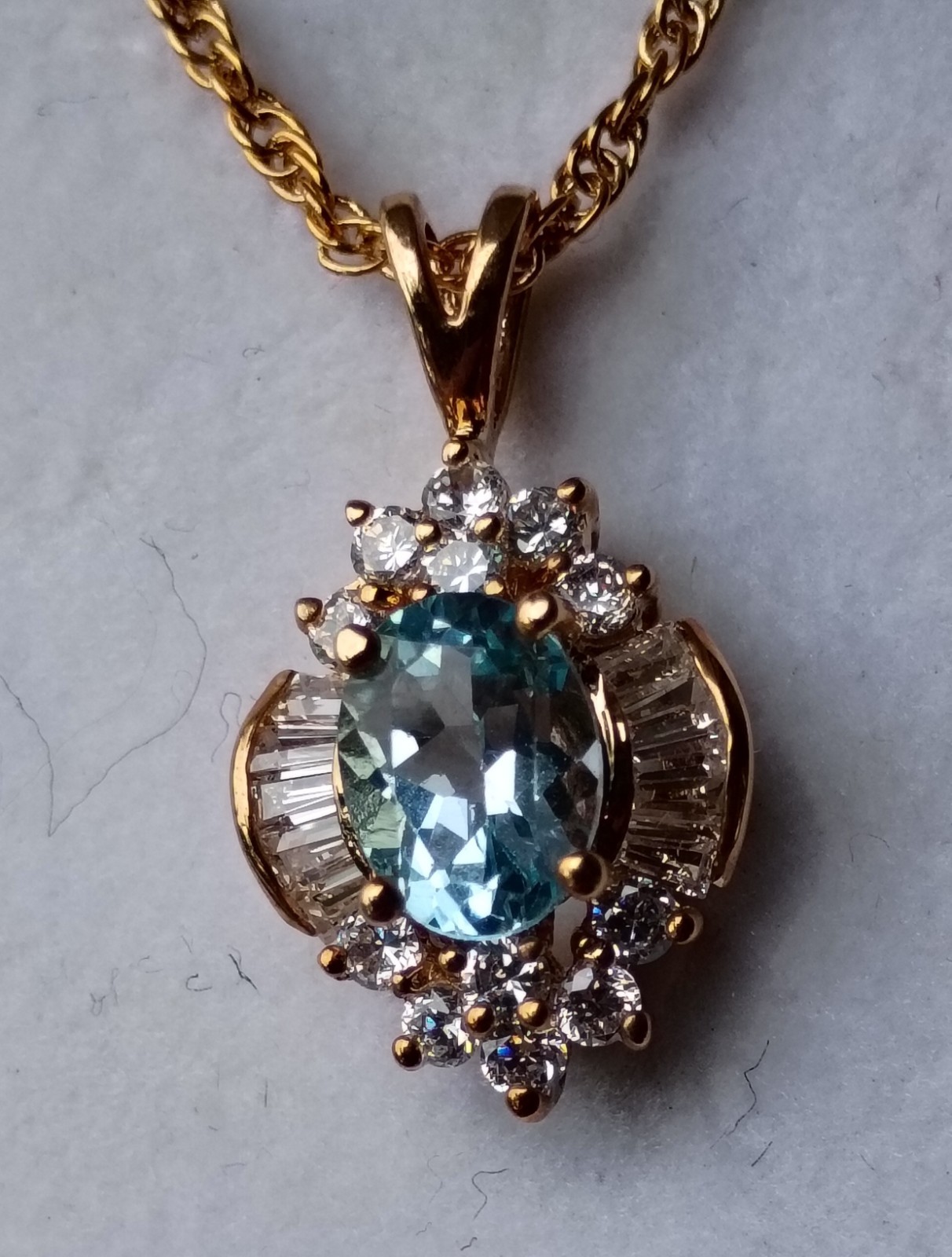 Vintage Blue Topaz Necklace With Cubic Zirconias 14K Gold Plate – New