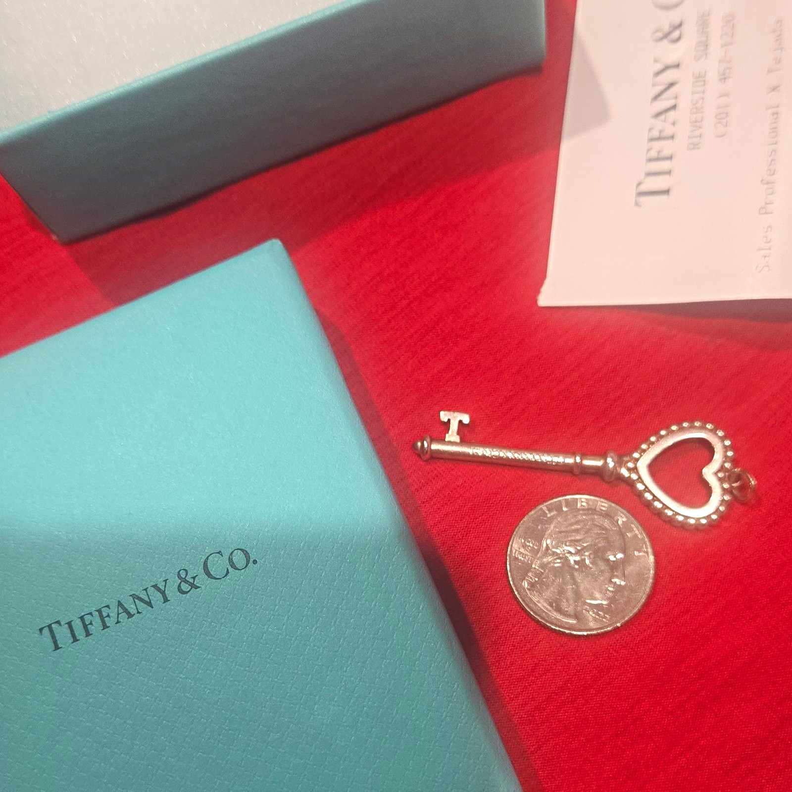 Tiffany & Co. Sterling Silver 925 Heart Key Pendant 20 in Bead Ball Chain