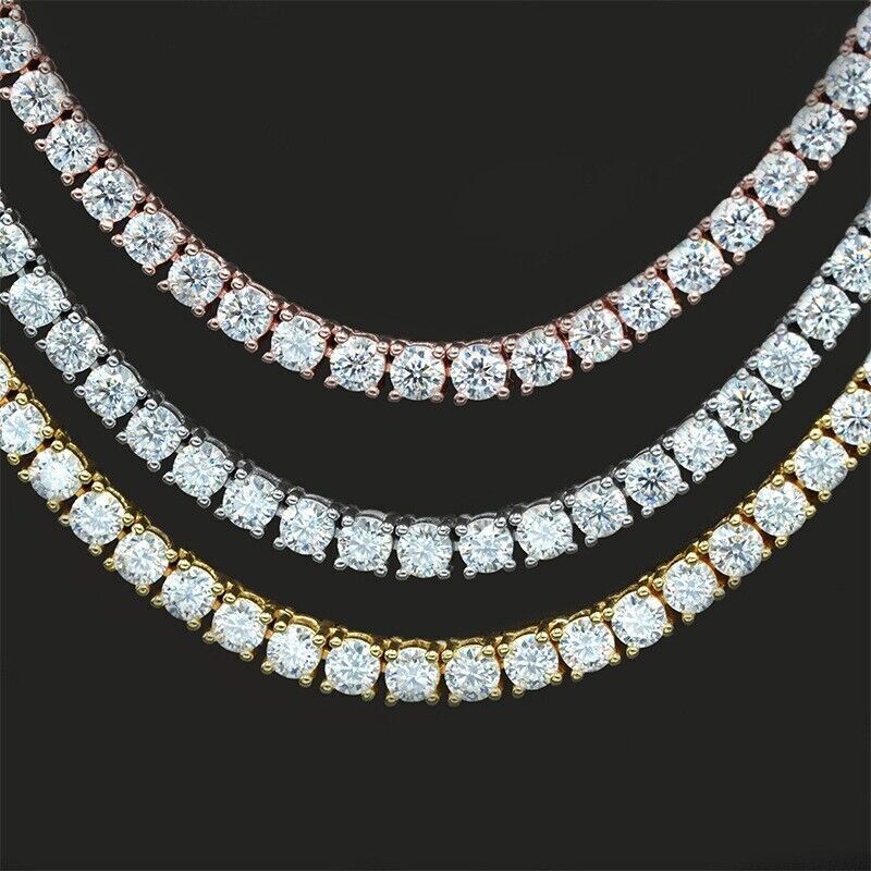 2-6mm 16″-24″ VVS1 Moissanite Tennis Chain Necklace 925 Silver Pass Diamnd Test