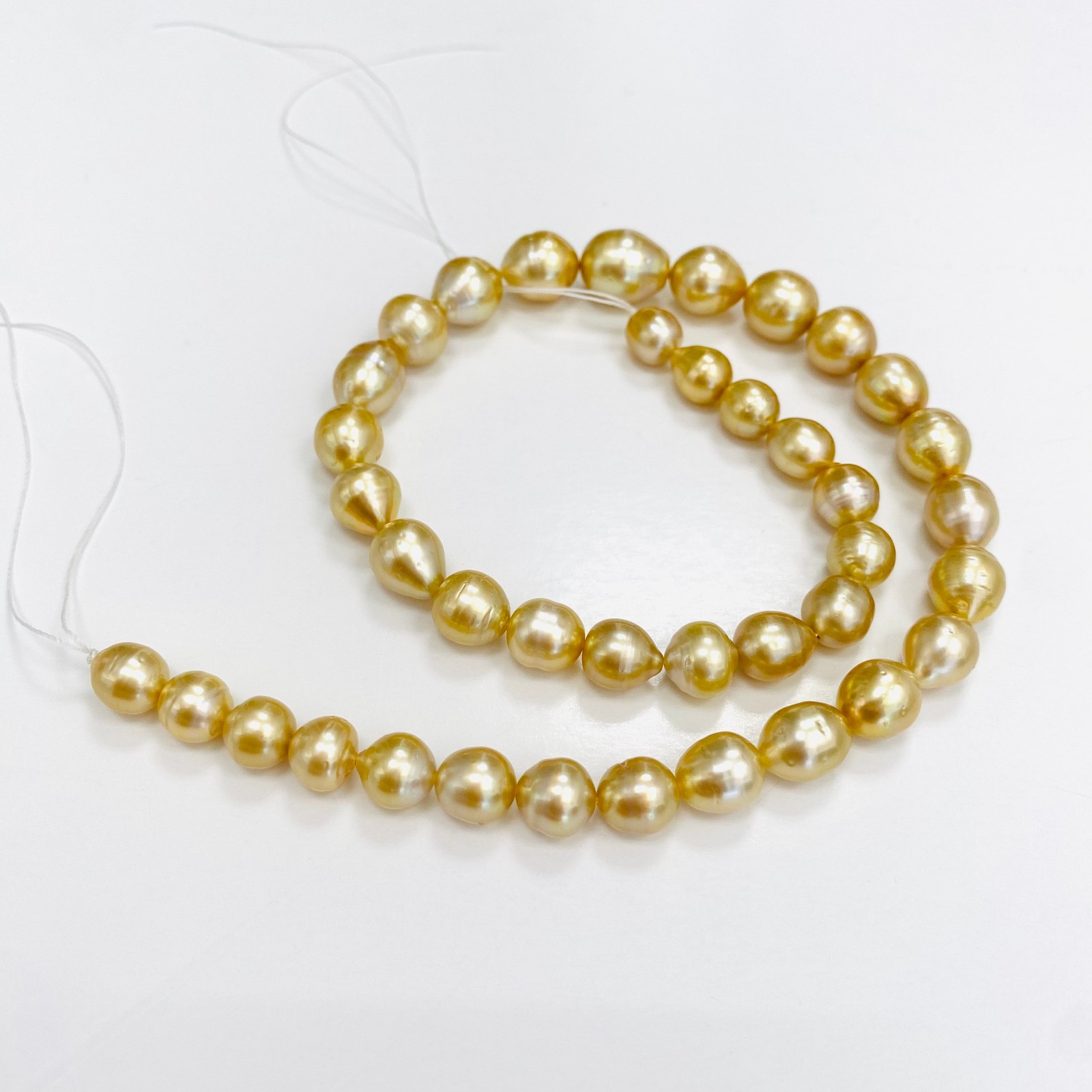 Golden South Sea Pearl Necklace Loose Strand 8mm to 11mm Drops/Ovals/Buttons Mix