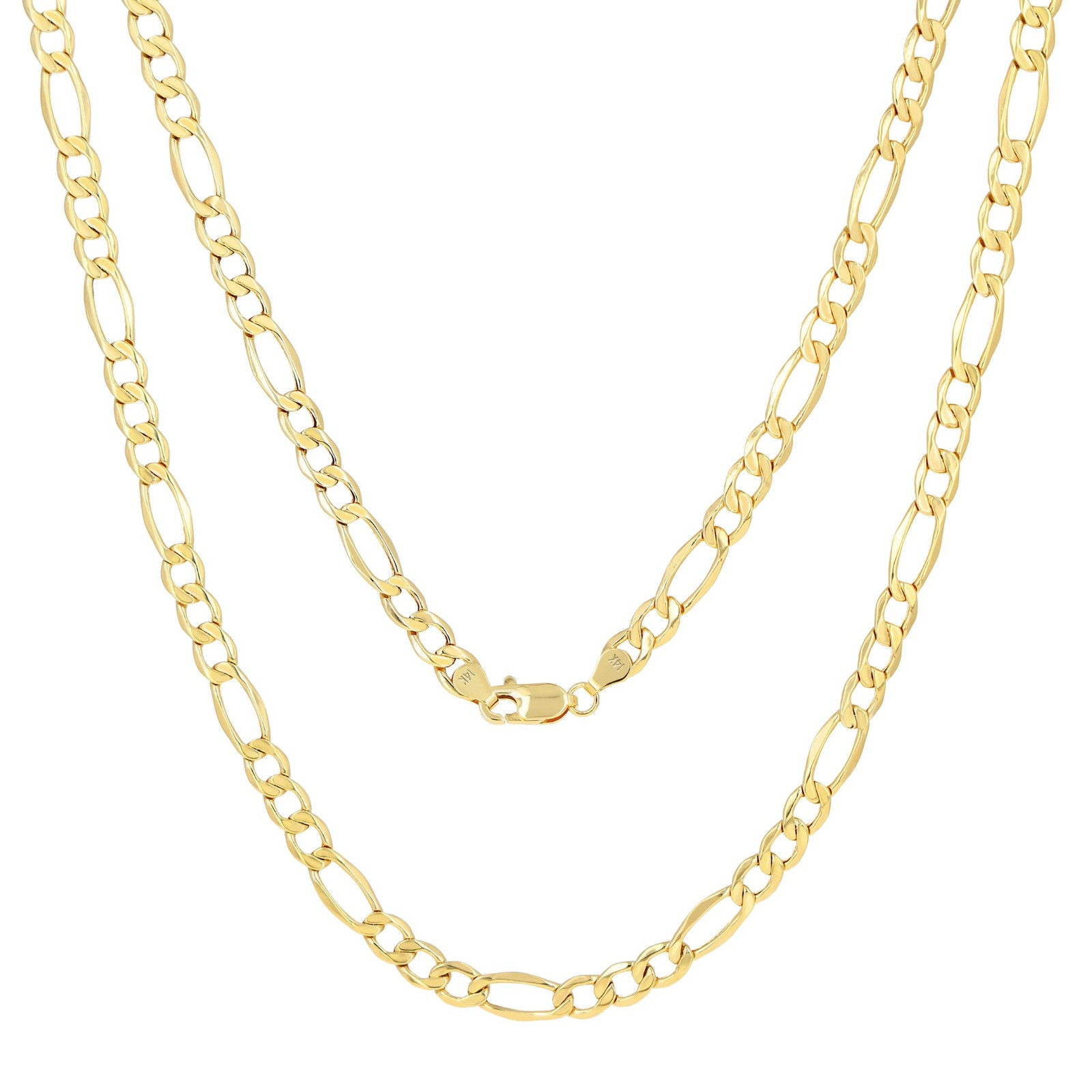 14K Yellow Gold 4.5mm Figaro Chain Link Italian Necklace Mens Womens 16″- 30″
