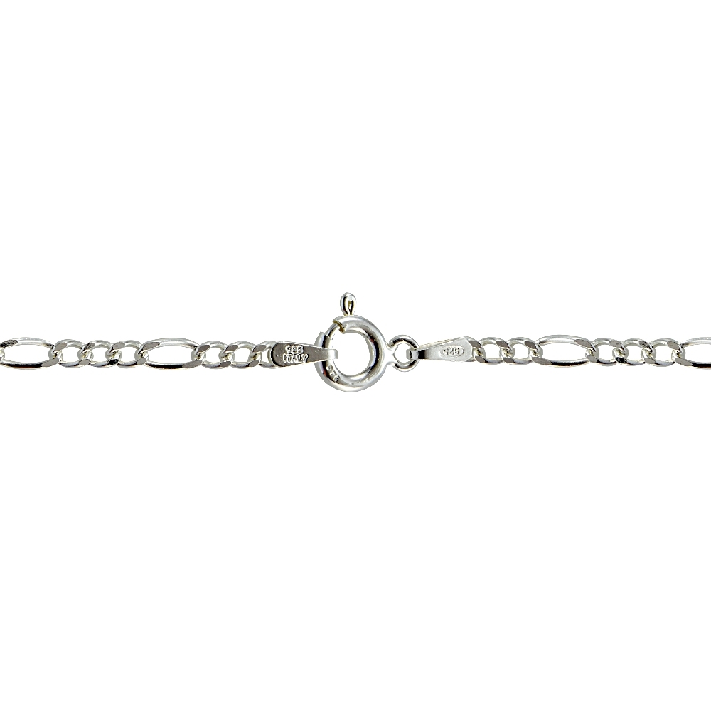 .925 Sterling Silver 2.5mm Italian Figaro Link Necklace in Lengths 16-30