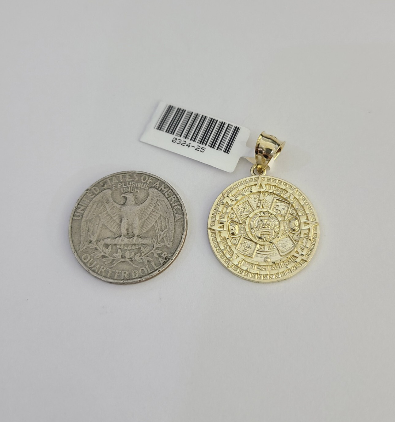 Real 10kt Mayan Calendar Charm Pendant Aztec Round Yellow Gold