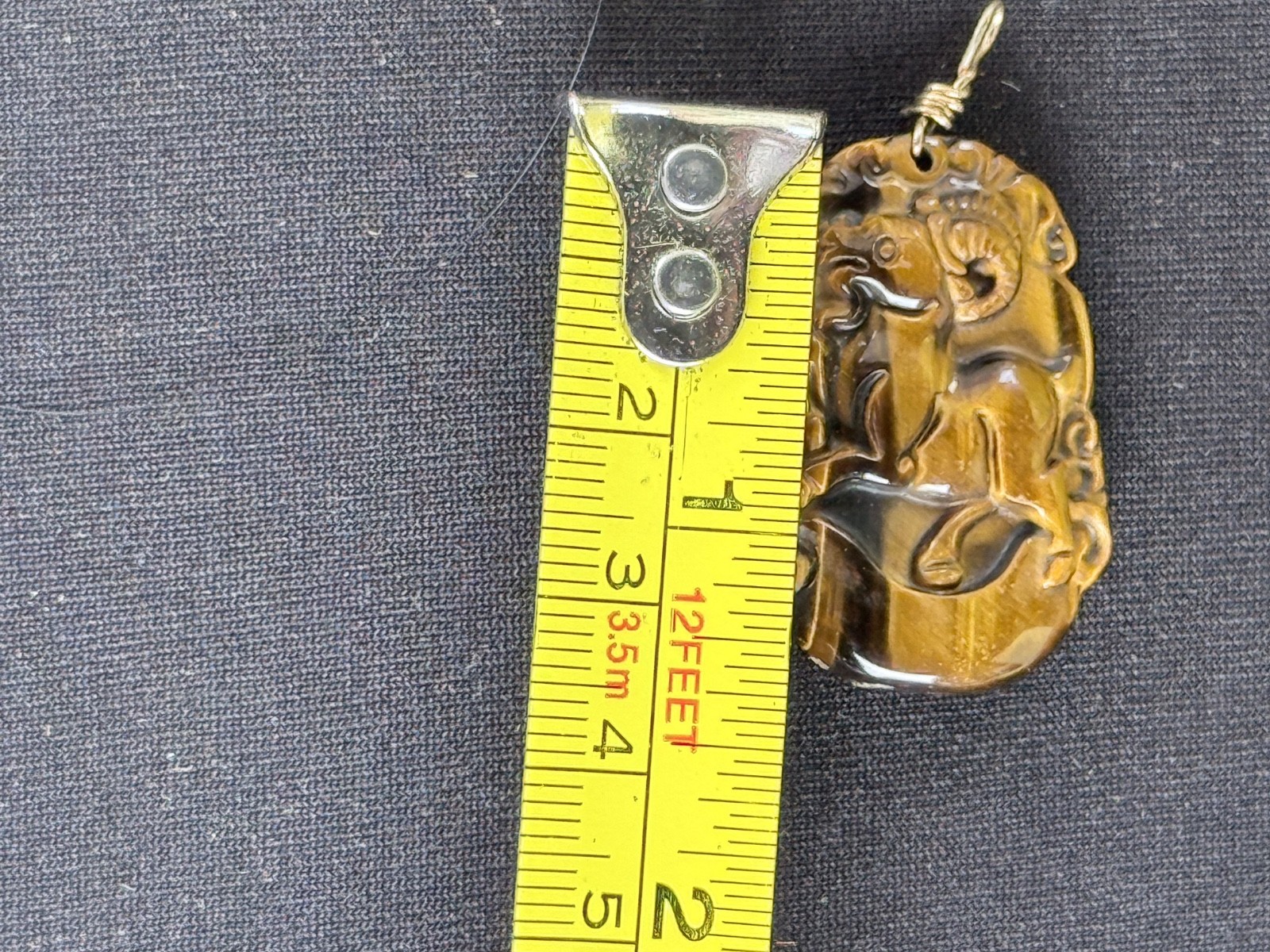 Natural Tiger’s Stone Carved Aries Ram Lucky Animal Pendant