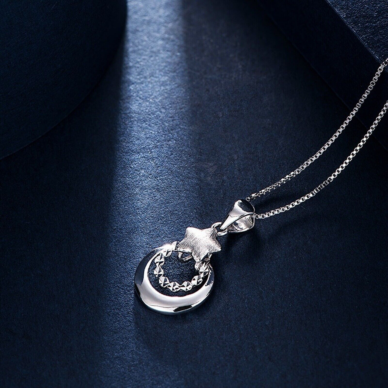 Pure Platinum 950 Pendant Men Women Gift Lucky Star Moon Circle Pendant 2-2.2g