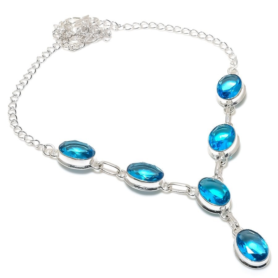 Swiss Blue Topaz Gemstone Handmade 925 Sterling Silver Jewelry Necklace Size 18″