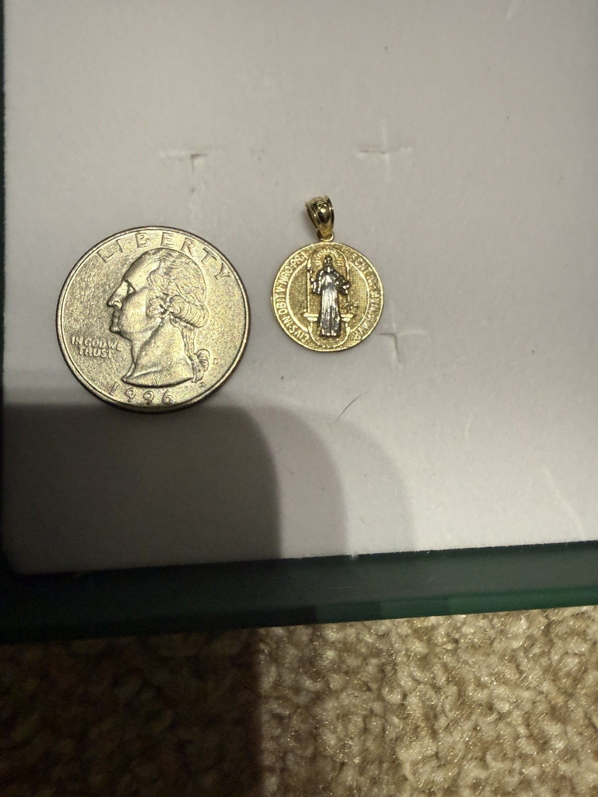 10k Solid 2 Tone Gold 15mm Saint Benedict Pendant -Small 14K San Benito
