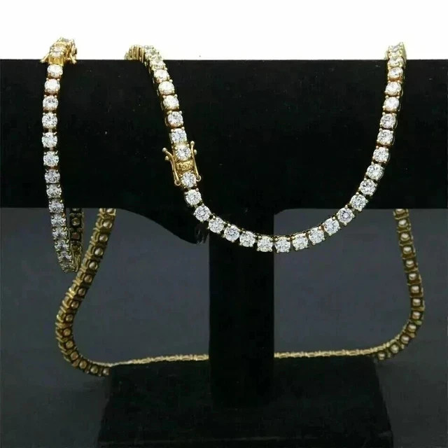 Men’s 25Ct Round Cut Lab Created Diamond Tennis Necklace 14K Yellow Gold Plated
