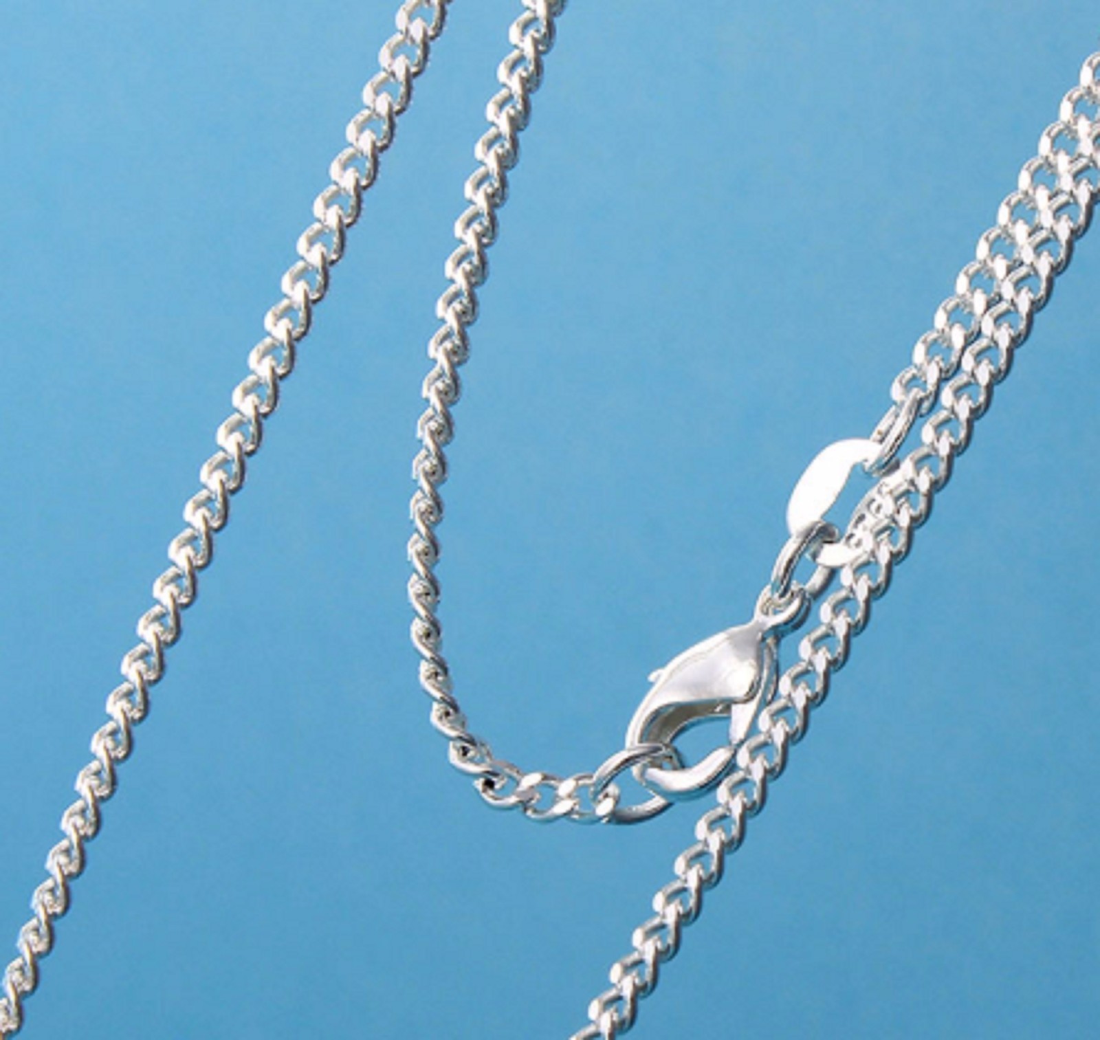 2mm Silver Link Grinding chain necklace Sterling pendant curb 925 16-40″ Cr2FS