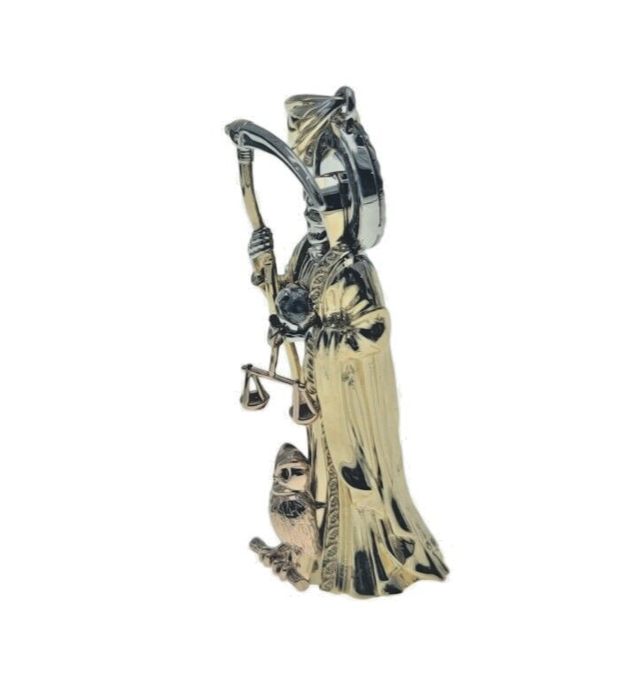 Santa Muerte Holy Death Grim Reaper Charm New 3D 2 In Long Pendant Real 14k Gold