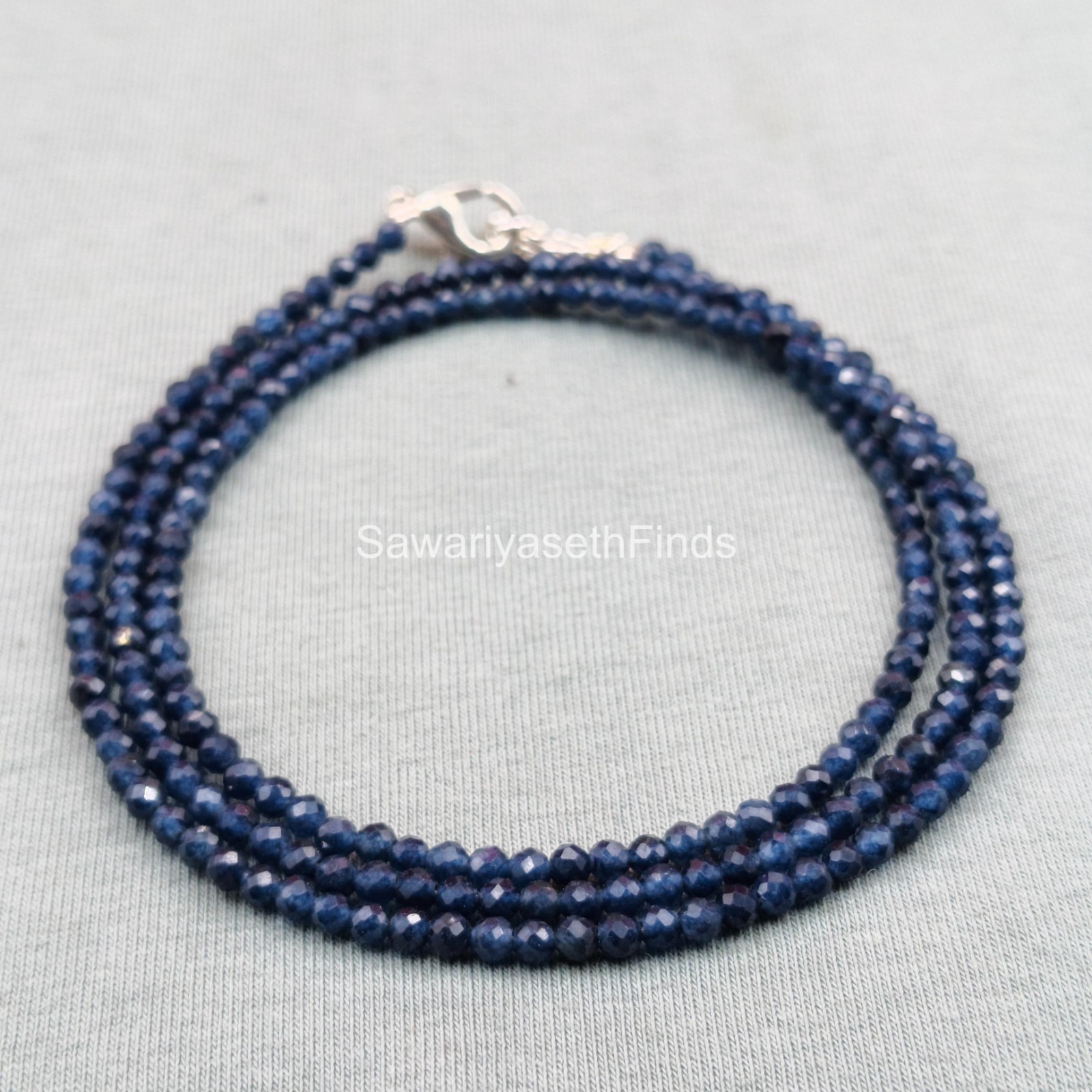 Handmade Blue Sapphire Micro Faceted Bead Necklace, Minimalist Gemstone Jewelry