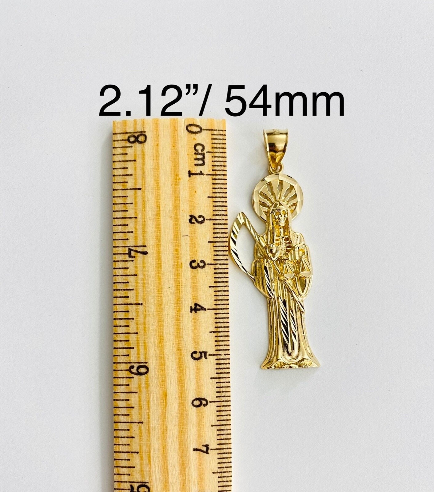 14K Solid Gold Santa Muerte, Grim Reaper Pendant, 14K Gold Santa Muerte- PT01156