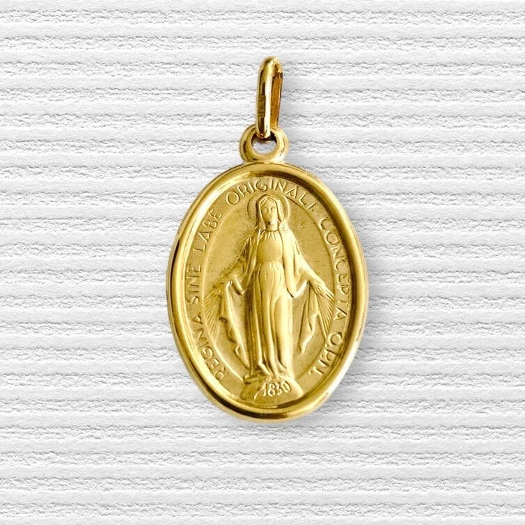 14K GOLD MIRACULOUS VIRGIN MARY MEDAL, 14K REAL GOLD MIRACULOUS PENDANT- 14KM