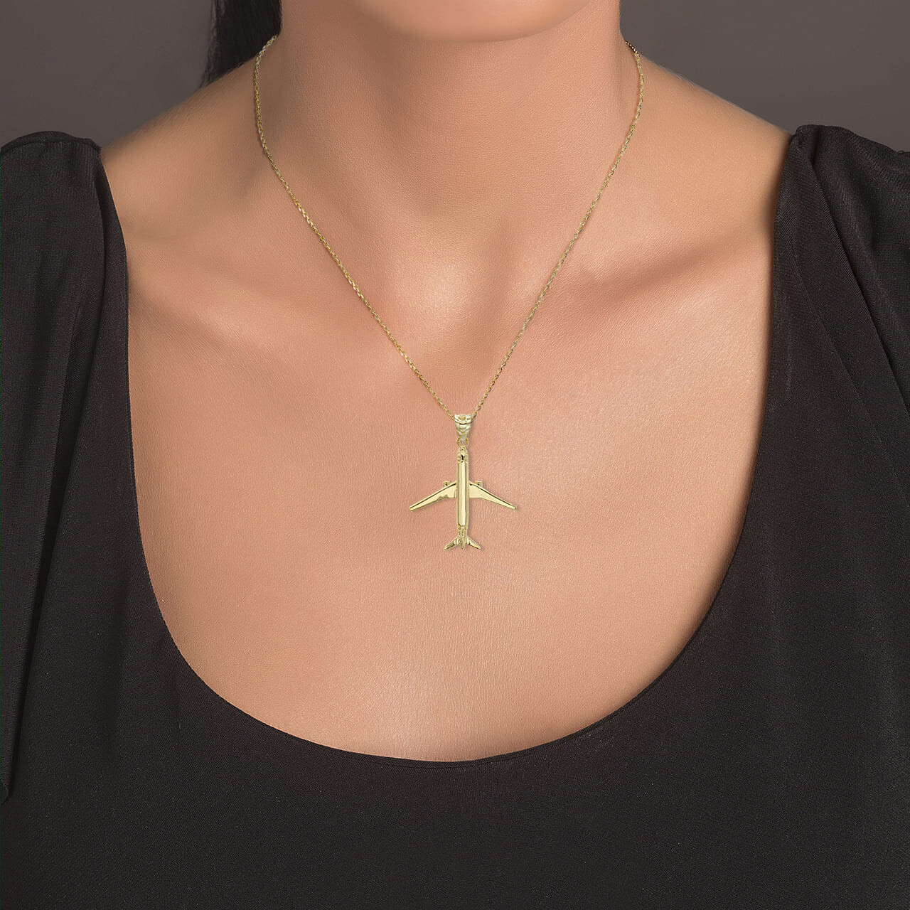 Gold Airplane Travel Charm Pendant Necklace (Available in Yellow/Rose/White)