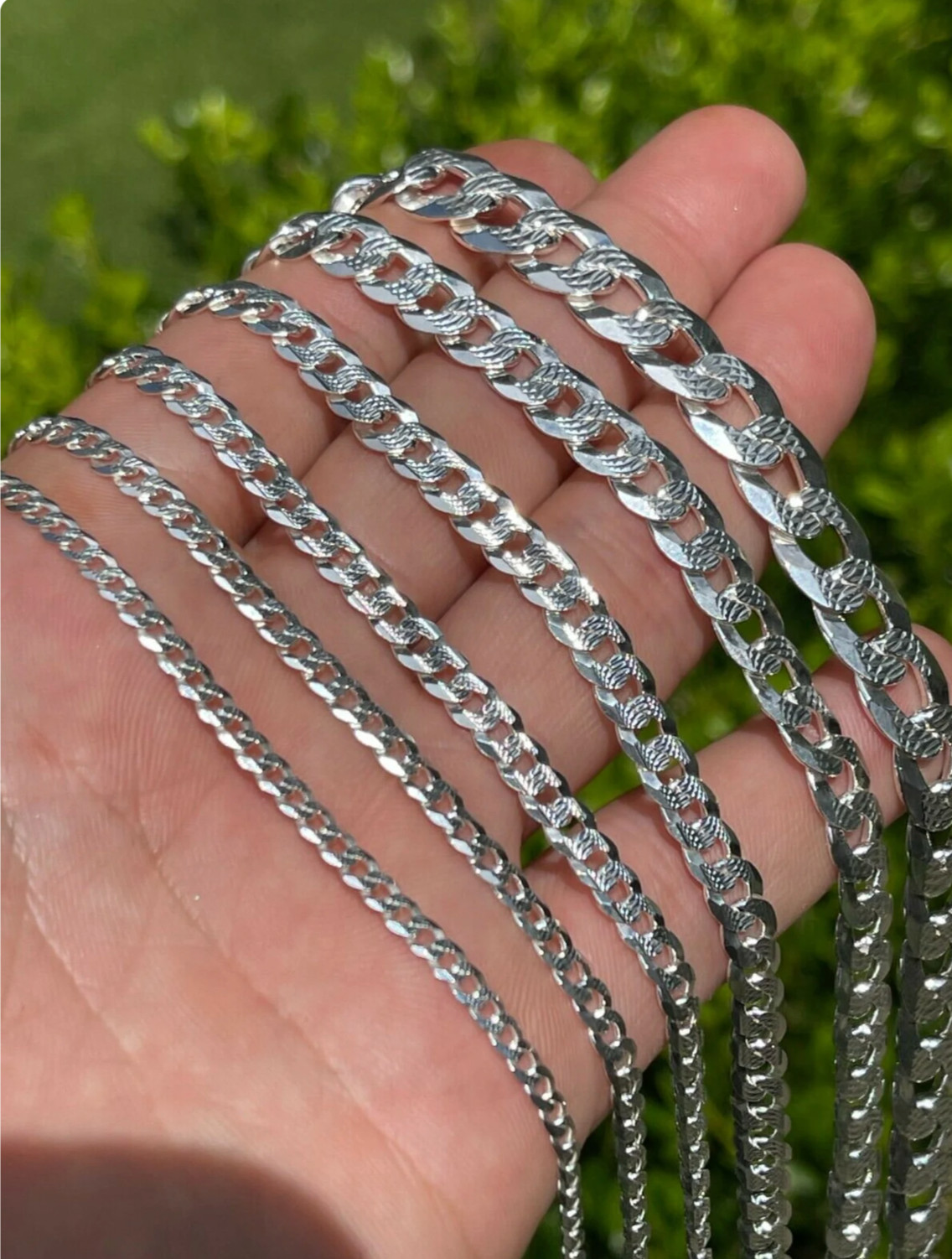 Real 925 Sterling Silver Mens Diamond Cut Curb Cuban Chain Bracelet or Necklace